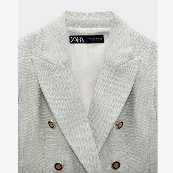 Zara Double Breasted Blazer Light Green Jacket - Picture 3 of 8